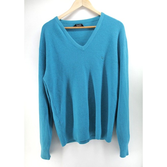 Christian Dior Men's Vintage V-Neck Blue Acrylic Sweater Made In USA Size‎ XL